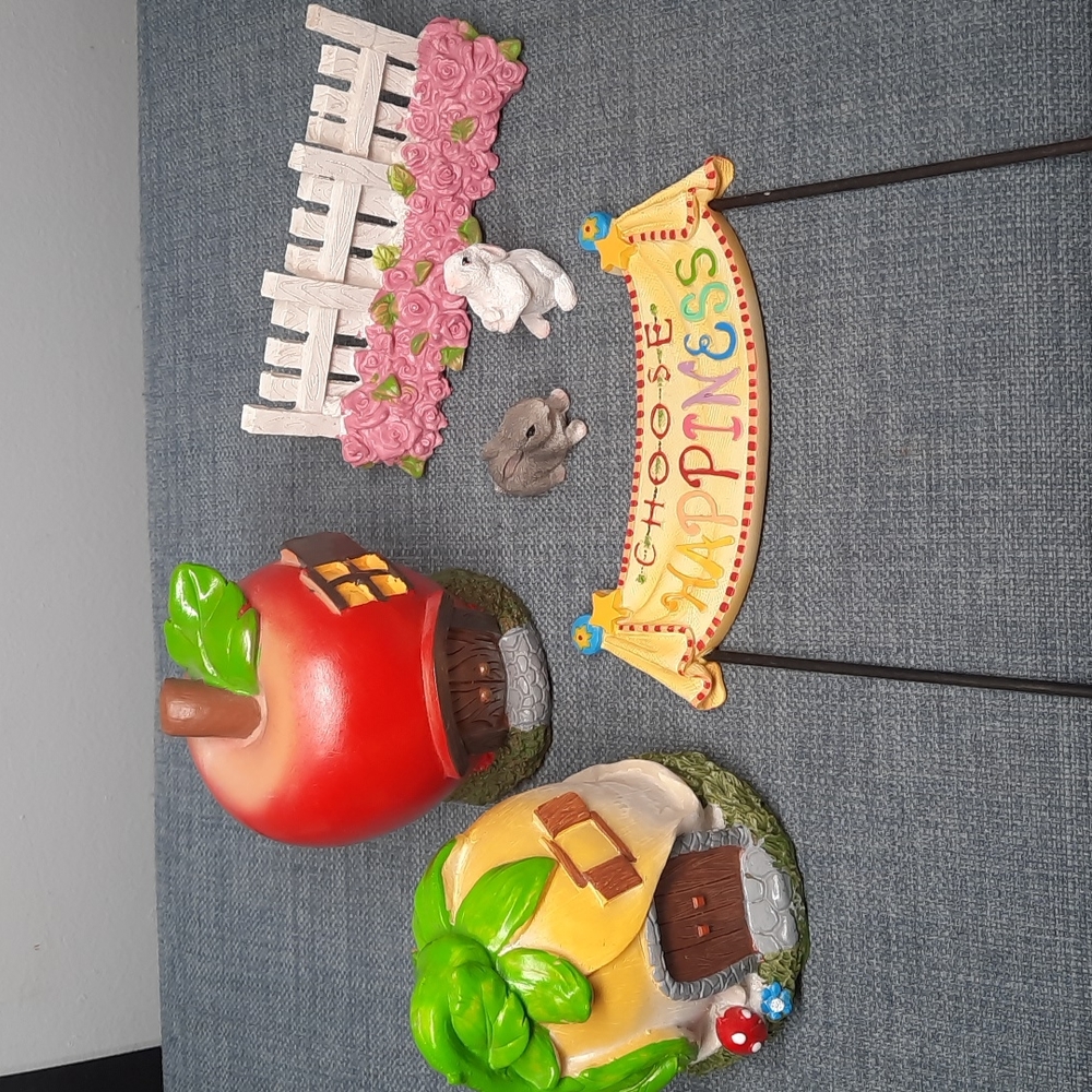 Fairy Gnome Garden Accessories Houses Fence Bunnies Happiness Banner Miniatures